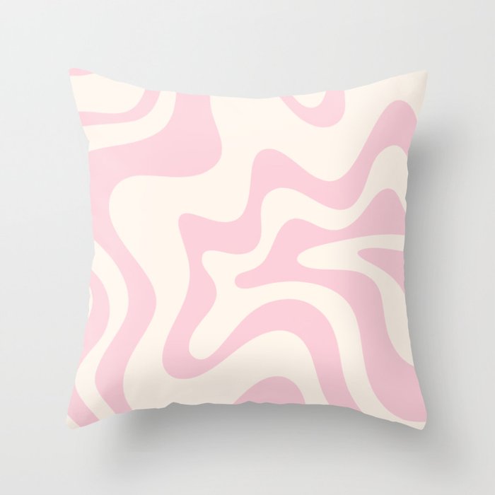 Retro Liquid Swirl Abstract Pattern Square in Baby Pink and Cream Throw Pillow Gallery Image 6