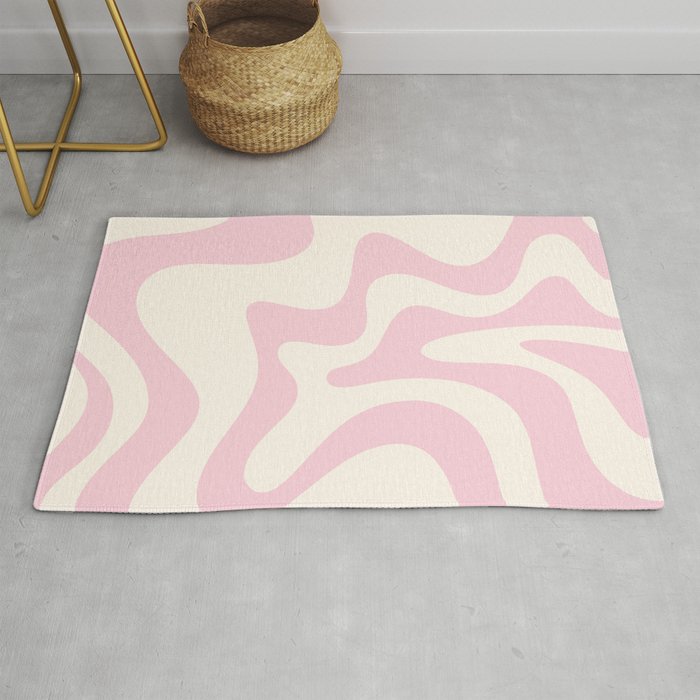 Retro Liquid Swirl Abstract Pattern Square in Baby Pink and Cream Rug Gallery Image 1