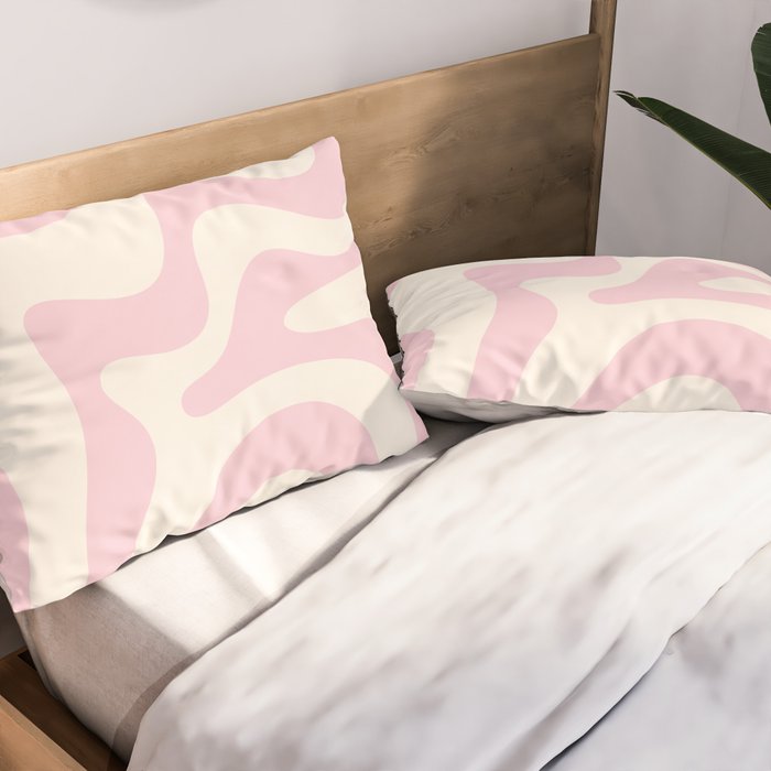 Retro Liquid Swirl Abstract Pattern Square in Baby Pink and Cream Pillow Sham Gallery Image 2