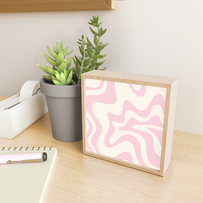 Retro Liquid Swirl Abstract Pattern Square in Baby Pink and Cream Mini Art Print Gallery Image 2