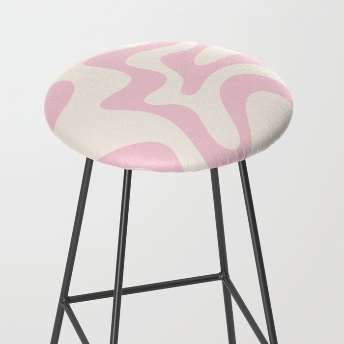 Retro Liquid Swirl Abstract Pattern Square in Baby Pink and Cream Stool Gallery Image 2