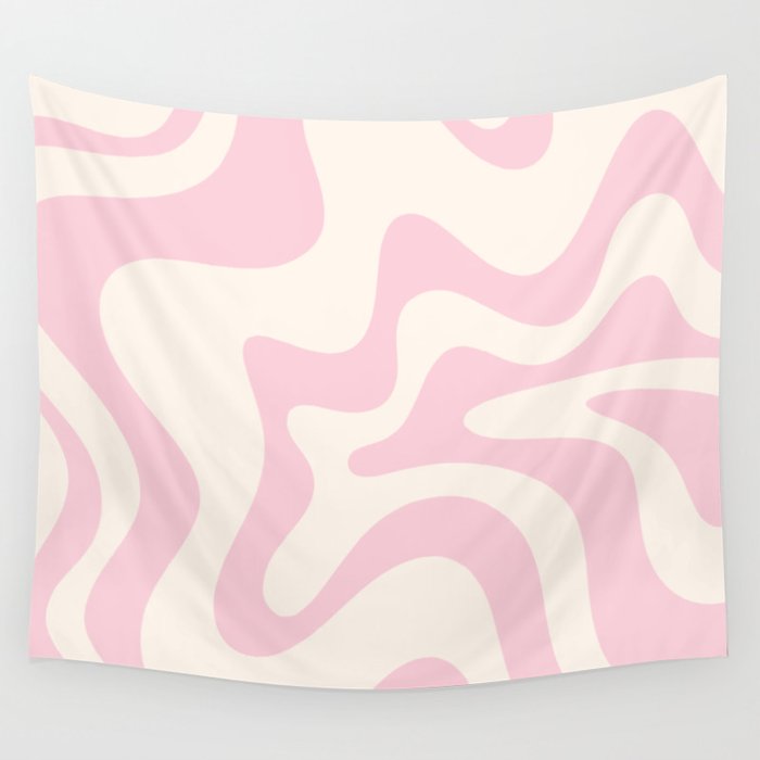 Retro Liquid Swirl Abstract Pattern Square in Baby Pink and Cream Wall Tapestry Gallery Image 4
