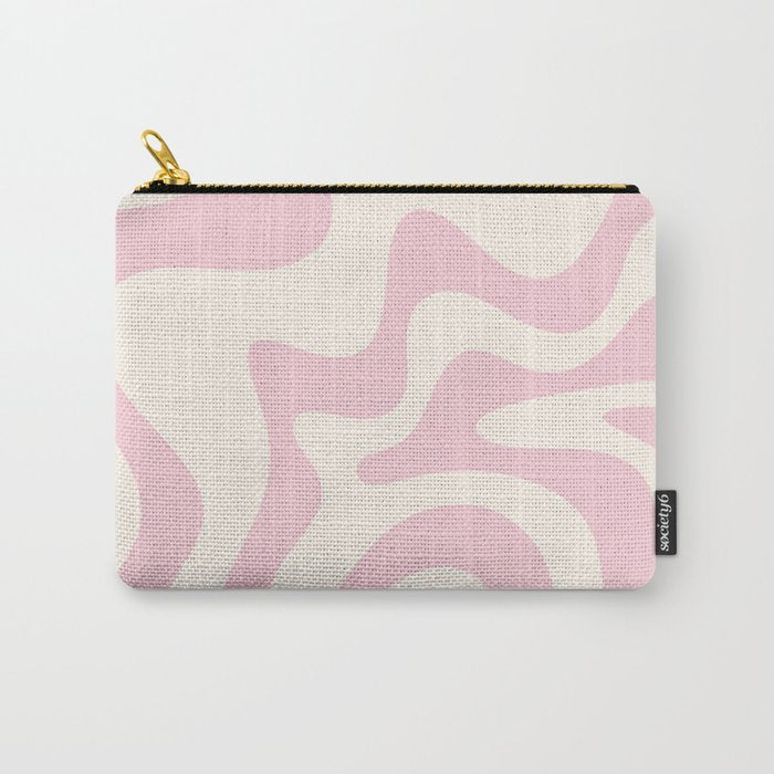 Retro Liquid Swirl Abstract Pattern Square in Baby Pink and Cream Carry All Pouch Gallery Image 1