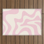 Retro Liquid Swirl Abstract Pattern Square in Baby Pink and Cream Outdoor Rug Gallery Image 1