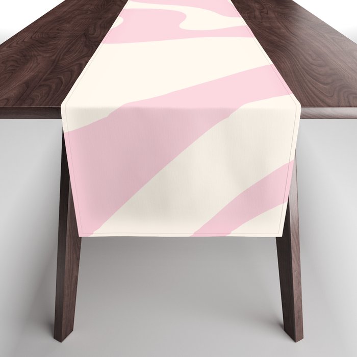 Retro Liquid Swirl Abstract Pattern Square in Baby Pink and Cream Table Runner Gallery Image 1