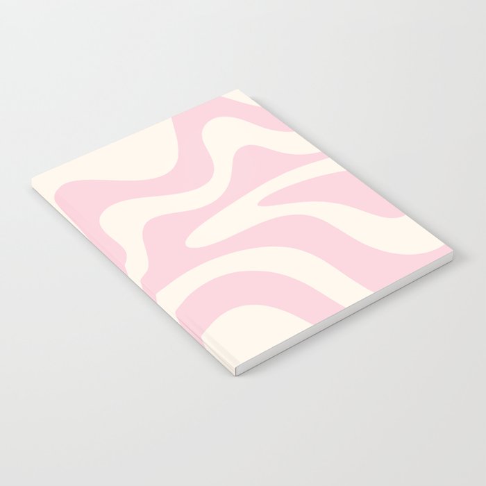 Retro Liquid Swirl Abstract Pattern Square in Baby Pink and Cream Notebook Gallery Image 2