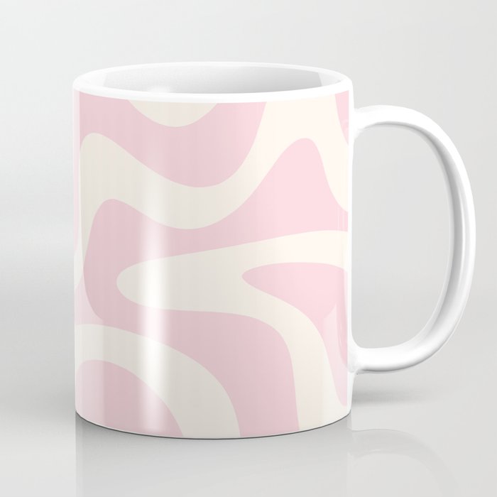 Retro Liquid Swirl Abstract Pattern Square in Baby Pink and Cream Coffee Mug Gallery Image 1