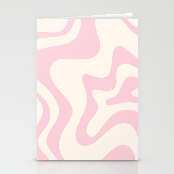 Retro Liquid Swirl Abstract Pattern Square in Baby Pink and Cream Stationery Card Gallery Image 2