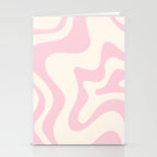Retro Liquid Swirl Abstract Pattern Square in Baby Pink and Cream Stationery Card Gallery Image 2