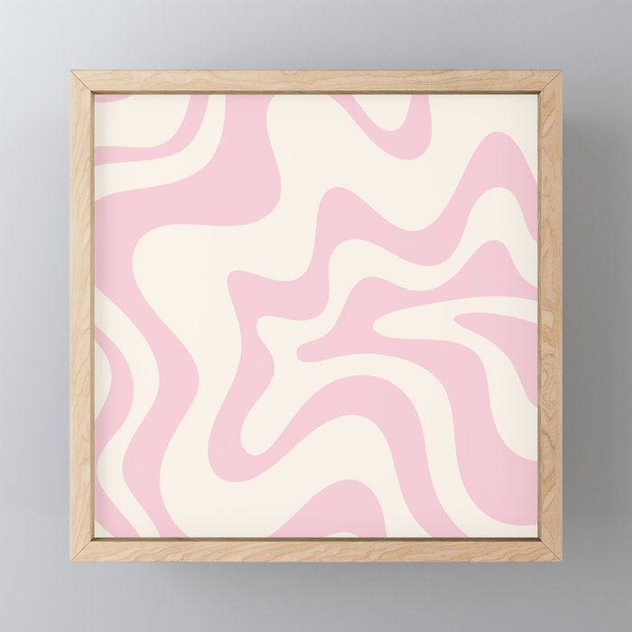 Retro Liquid Swirl Abstract Pattern Square in Baby Pink and Cream Mini Art Print Gallery Image 1