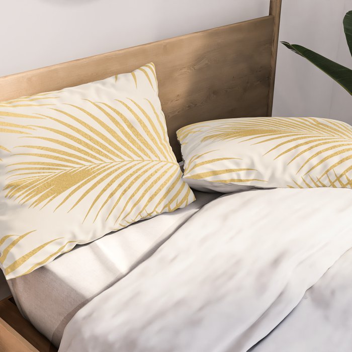 Metallic Gold Tropical Palm Fronds Pillow Sham Gallery Image 2