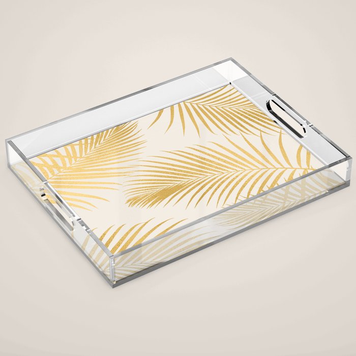 Metallic Gold Tropical Palm Fronds Acrylic Tray Gallery Image 1
