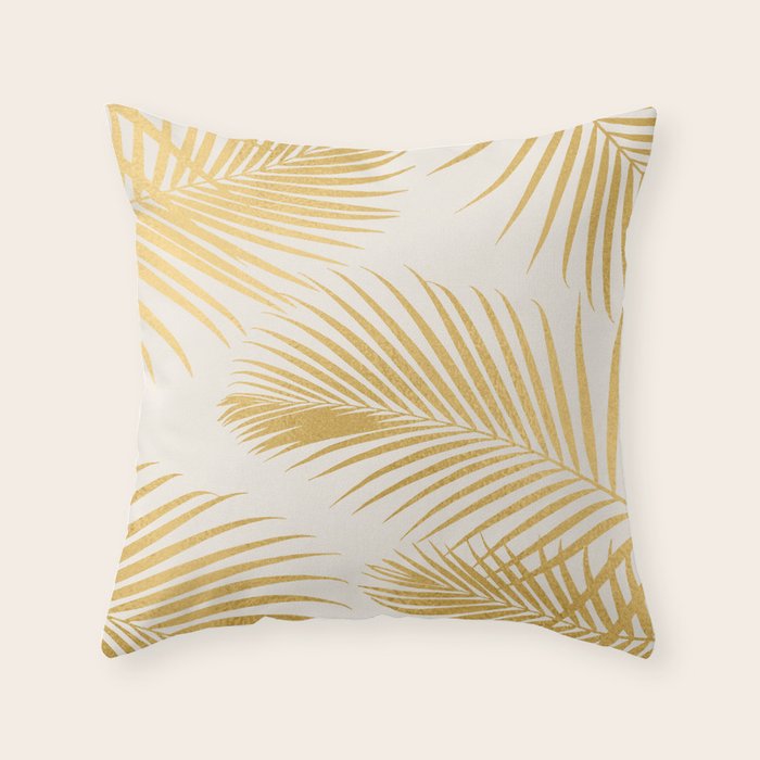 Metallic Gold Tropical Palm Fronds Throw Pillow Gallery Image 1