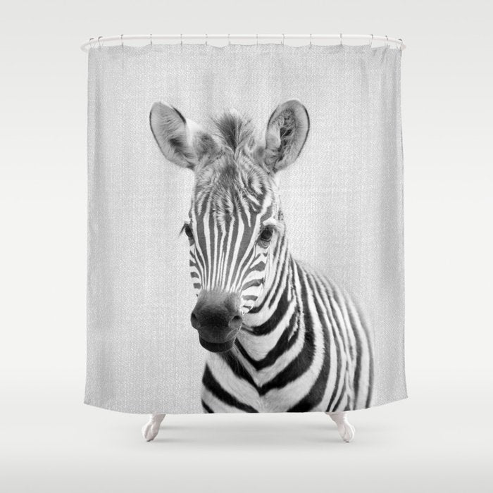 Baby Zebra - Black & White Shower Curtain Gallery Image 1