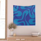 Bold Blue Soft Curves Retro Modern Abstract Pattern Wall Tapestry Gallery Image 2