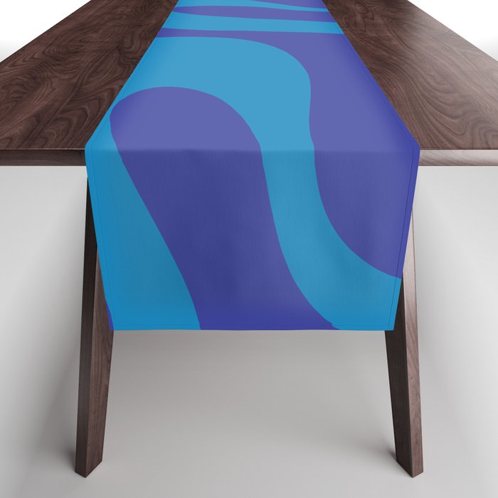 Bold Blue Soft Curves Retro Modern Abstract Pattern Table Runner Gallery Image 1