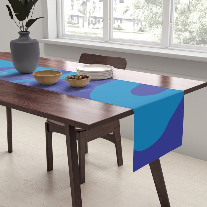 Bold Blue Soft Curves Retro Modern Abstract Pattern Table Runner Gallery Image 2
