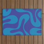 Bold Blue Soft Curves Retro Modern Abstract Pattern Outdoor Rug Gallery Image 1