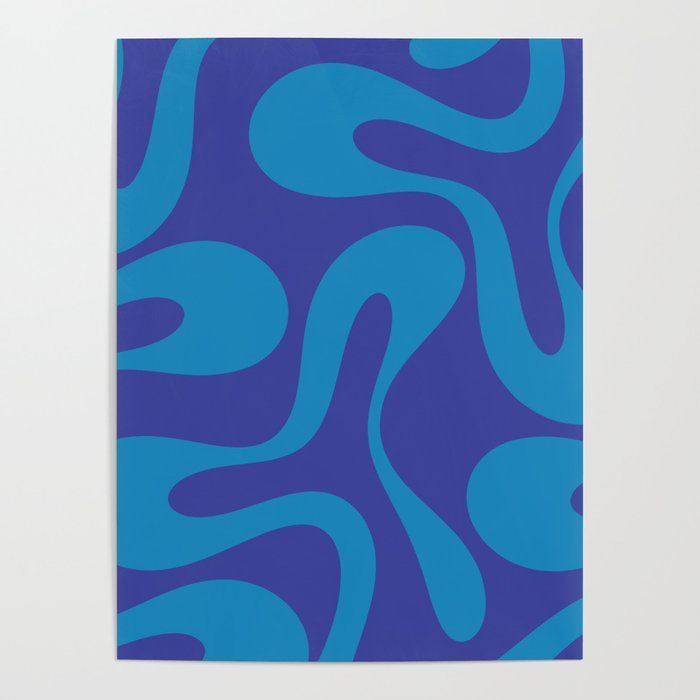 Bold Blue Soft Curves Retro Modern Abstract Pattern Poster Gallery Image 4