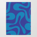 Bold Blue Soft Curves Retro Modern Abstract Pattern Poster Gallery Image 4