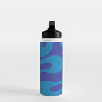 Bold Blue Soft Curves Retro Modern Abstract Pattern Water Bottle Gallery Image 3