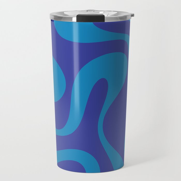 Bold Blue Soft Curves Retro Modern Abstract Pattern Travel Mug Gallery Image 1