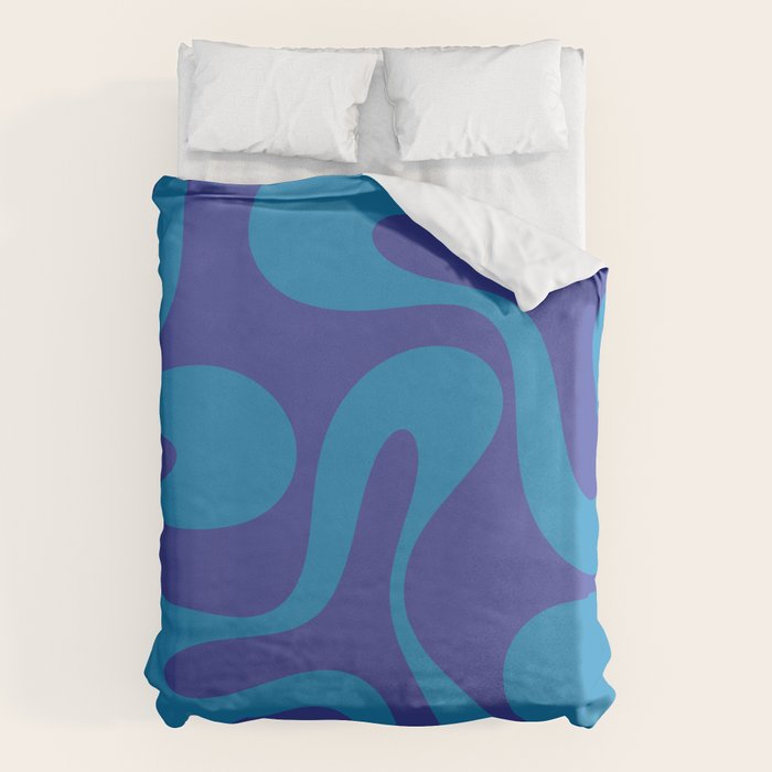Bold Blue Soft Curves Retro Modern Abstract Pattern Duvet Cover Gallery Image 6