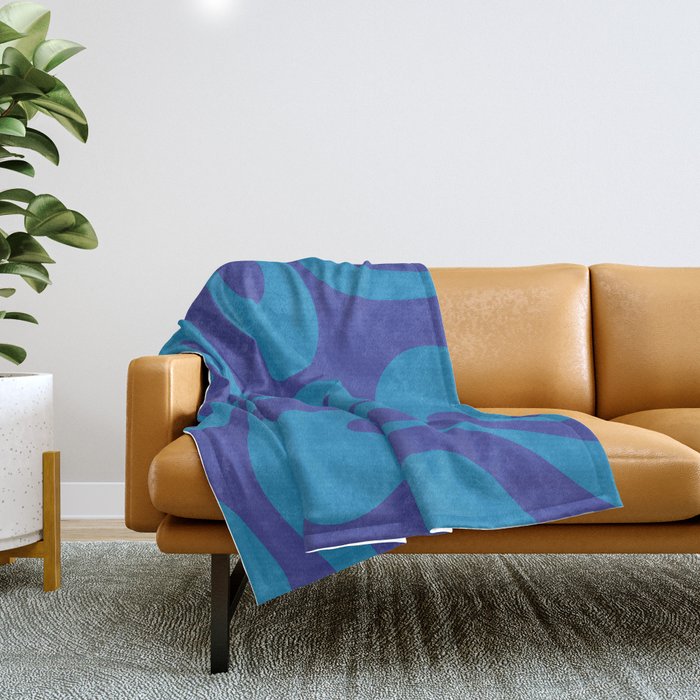 Bold Blue Soft Curves Retro Modern Abstract Pattern Throw Blanket Gallery Image 1