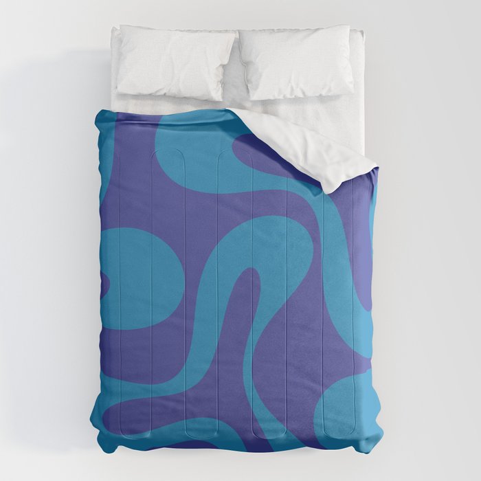 Bold Blue Soft Curves Retro Modern Abstract Pattern Comforter Gallery Image 6
