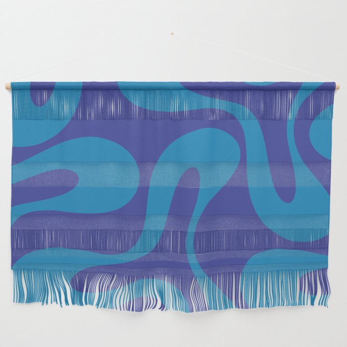 Bold Blue Soft Curves Retro Modern Abstract Pattern Wall Hanging Gallery Image 1