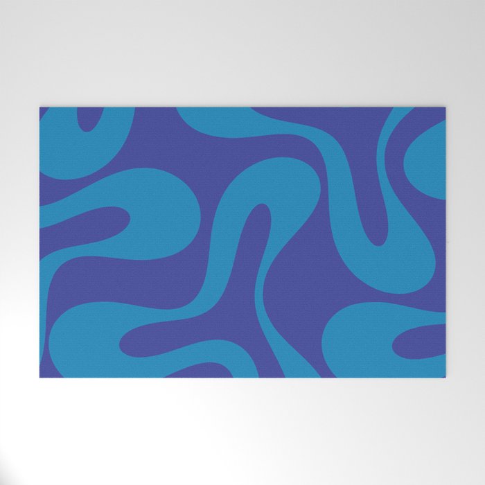 Bold Blue Soft Curves Retro Modern Abstract Pattern Welcome Mat Gallery Image 1