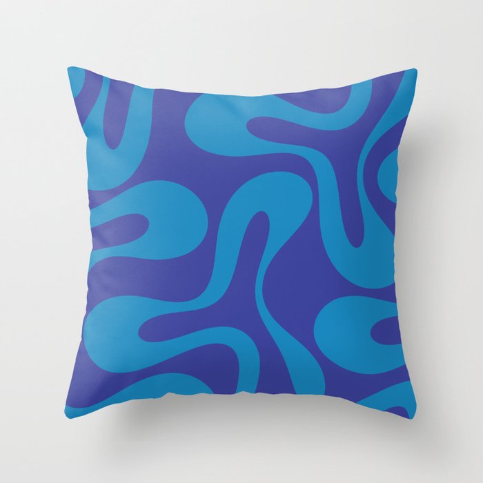 Bold Blue Soft Curves Retro Modern Abstract Pattern Throw Pillow Gallery Image 6
