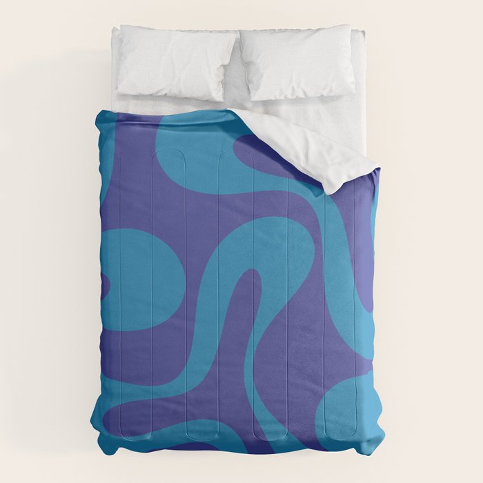 Bold Blue Soft Curves Retro Modern Abstract Pattern Comforter Gallery Image 1
