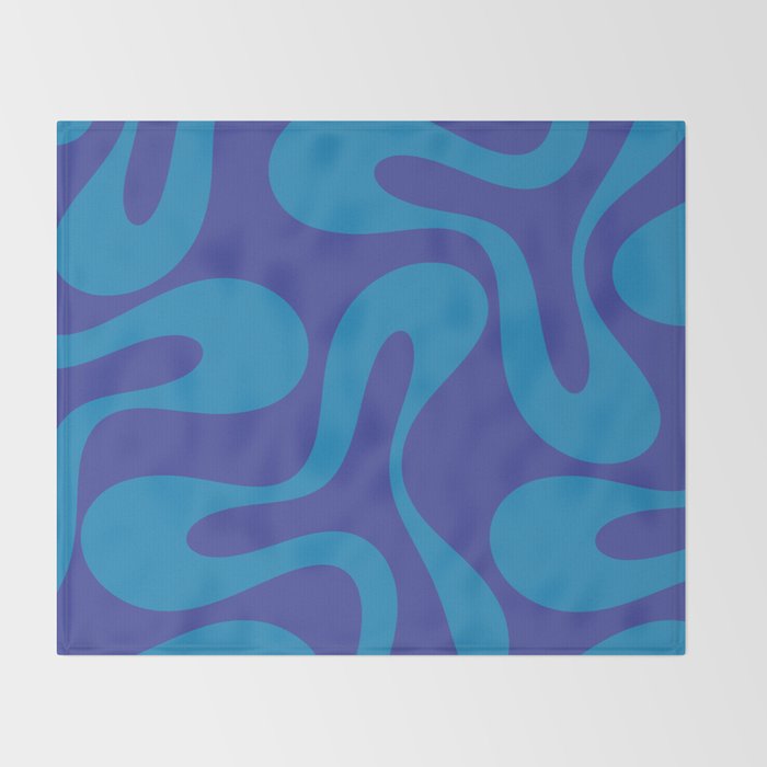 Bold Blue Soft Curves Retro Modern Abstract Pattern Throw Blanket Gallery Image 2