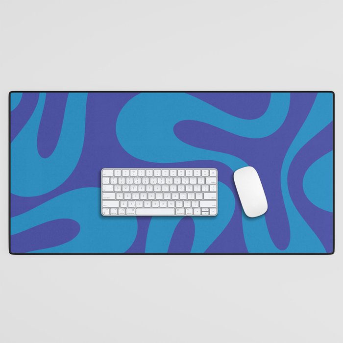 Bold Blue Soft Curves Retro Modern Abstract Pattern Desk Mat Gallery Image 1