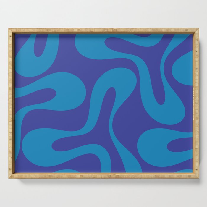 Bold Blue Soft Curves Retro Modern Abstract Pattern Serving Tray Gallery Image 1