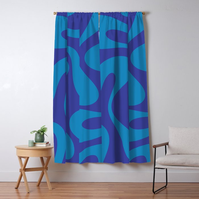 Bold Blue Soft Curves Retro Modern Abstract Pattern Window Curtain Gallery Image 5