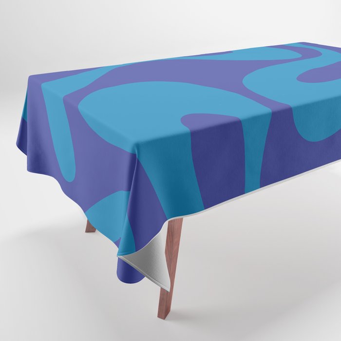 Bold Blue Soft Curves Retro Modern Abstract Pattern Tablecloth Gallery Image 1