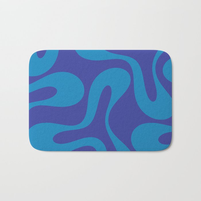 Bold Blue Soft Curves Retro Modern Abstract Pattern Bath Mat Gallery Image 1