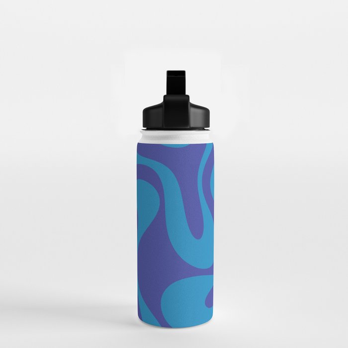 Bold Blue Soft Curves Retro Modern Abstract Pattern Water Bottle Gallery Image 2