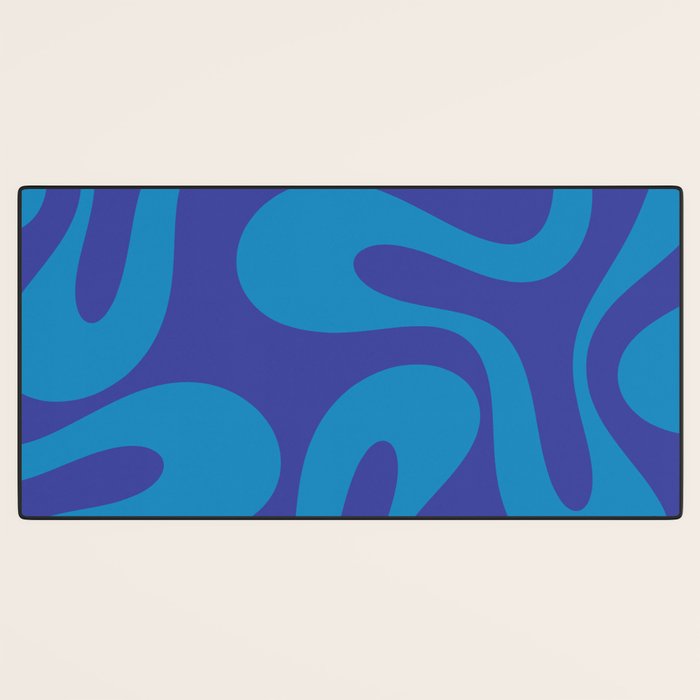 Bold Blue Soft Curves Retro Modern Abstract Pattern Desk Mat Gallery Image 3