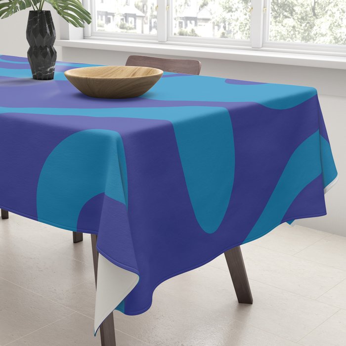 Bold Blue Soft Curves Retro Modern Abstract Pattern Tablecloth Gallery Image 3