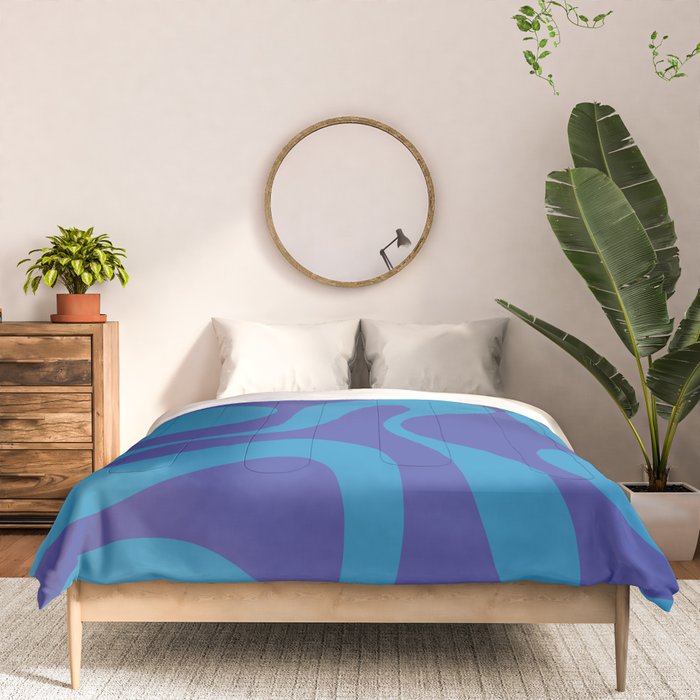 Bold Blue Soft Curves Retro Modern Abstract Pattern Comforter Gallery Image 3