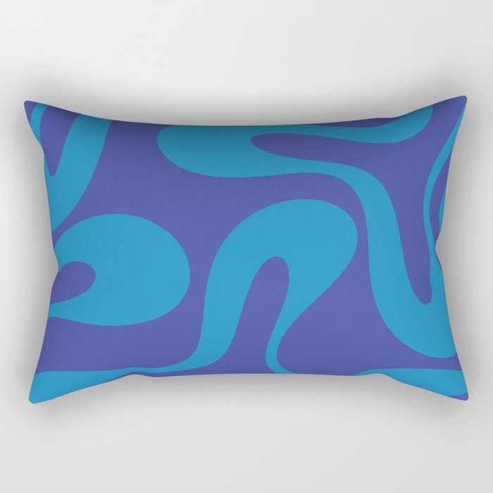 Bold Blue Soft Curves Retro Modern Abstract Pattern Rectangular Pillow Gallery Image 2