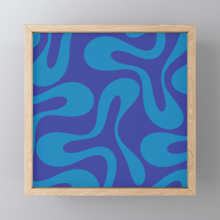 Bold Blue Soft Curves Retro Modern Abstract Pattern Mini Art Print Gallery Image 1
