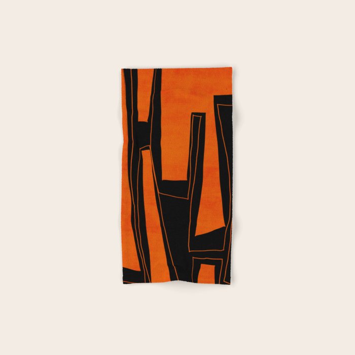 Bold Black and Orange Abstract Bath Towel Gallery Image 1