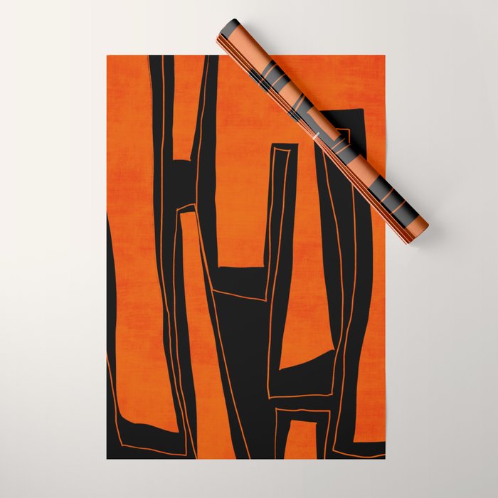 Bold Black and Orange Abstract Wrapping Paper Gallery Image 1