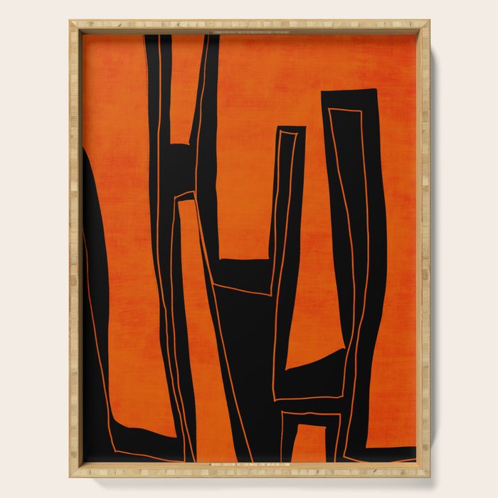 Bold Black and Orange Abstract Serving Tray Gallery Image 1