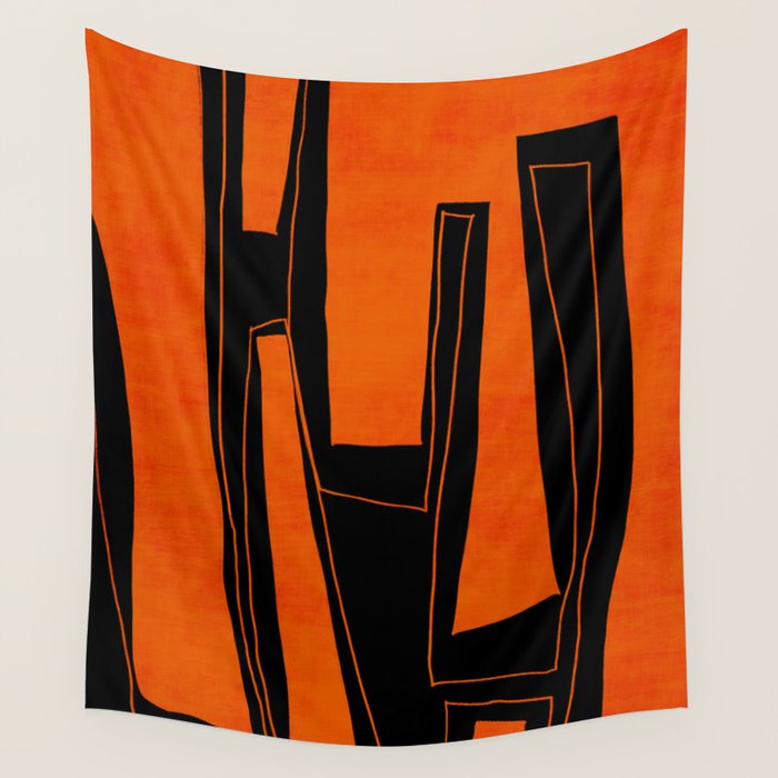Bold Black and Orange Abstract Wall Tapestry Gallery Image 4