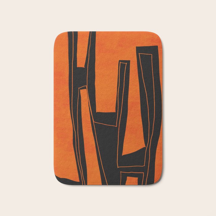 Bold Black and Orange Abstract Bath Mat Gallery Image 1